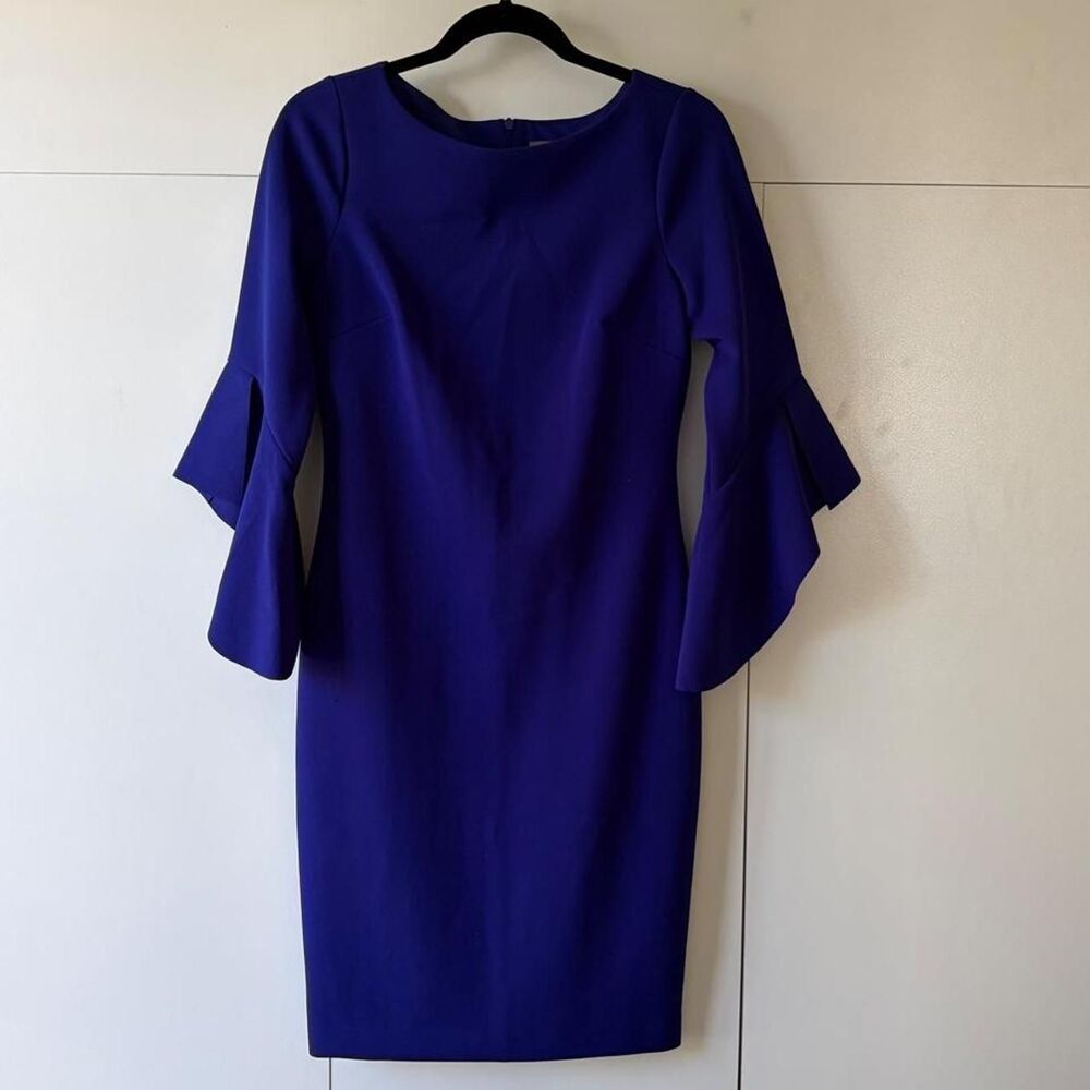 Vince Camuto Cobalt Royal Blue Bell Sleeve Sheath Dress 6